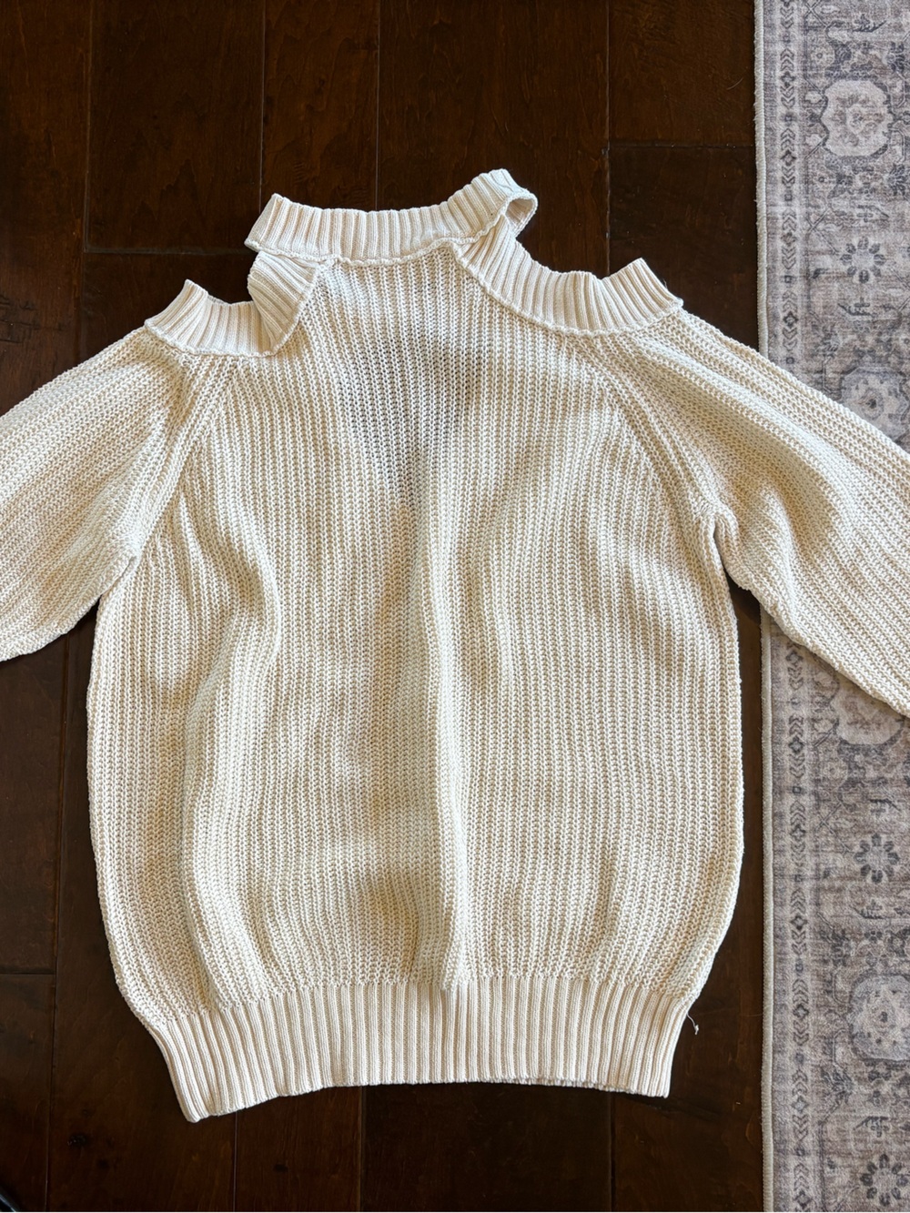 Free People Ivory Cold-Shoulder Ribbed Knit Sweater